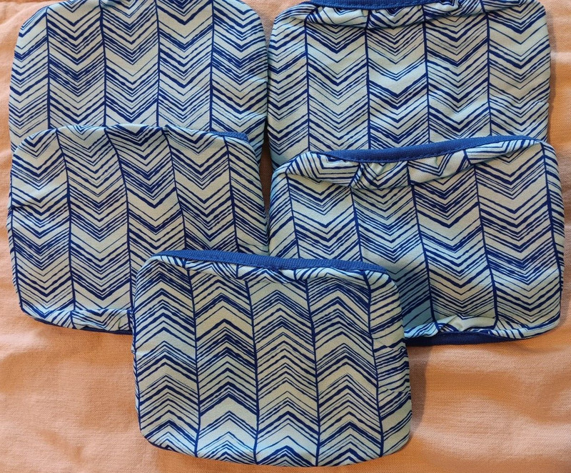 Kid Unisex Accessory Set Washable Travel Lot Sport Blue Zigzag Herringbone Print