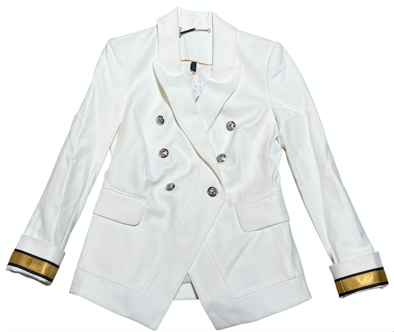 WHITE HOUSE BLACK MARKET WHBM ECRU GOLD STUDIO DOUBLE BREASTED BLAZER JACKET 00