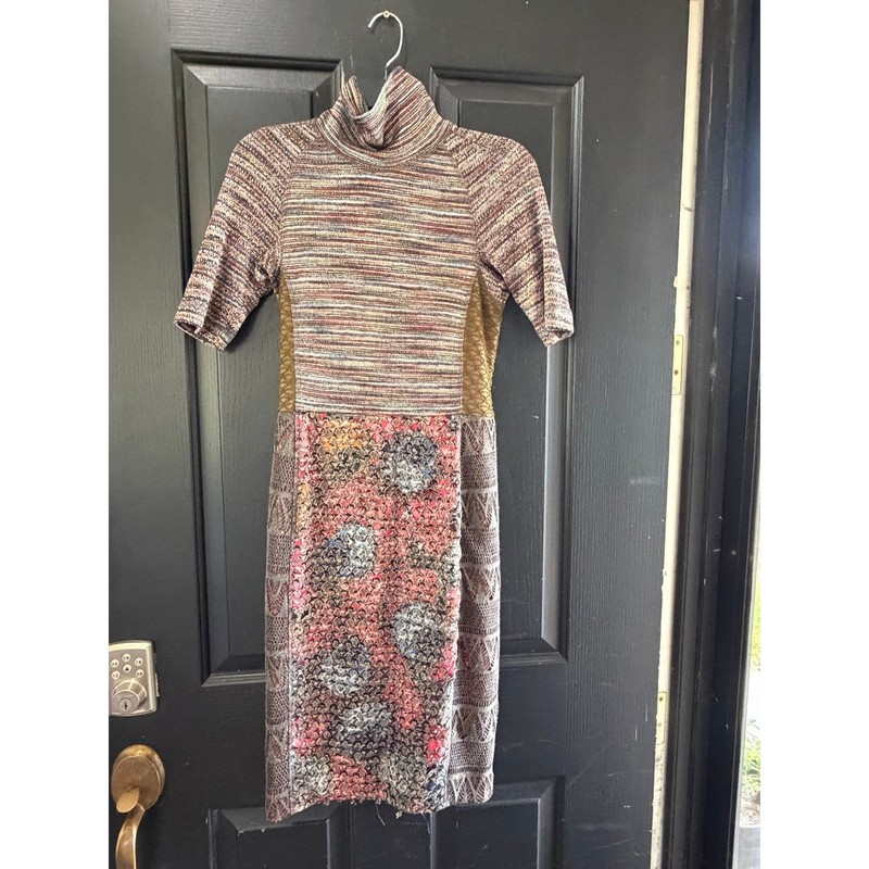 Byron Lars Beauty Mark Sweater Dress Size 4 Multi Patchwork High Raglan Sleeve