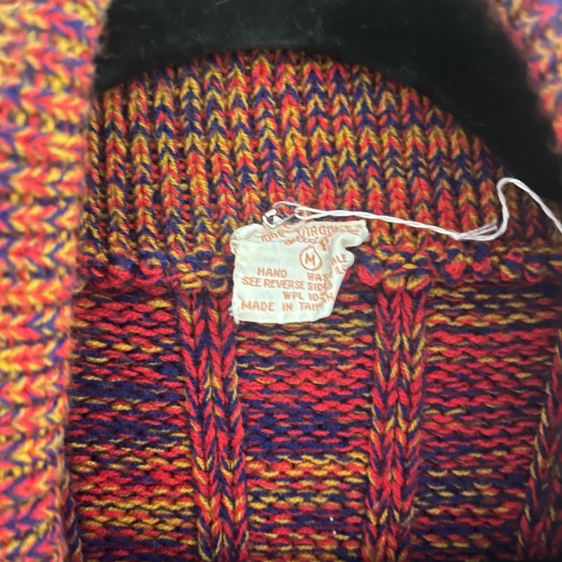 VTG 1970's 100% Virgin Acrylic Fibre Cardigan Sweater Red/Orange/Blue-M gallery