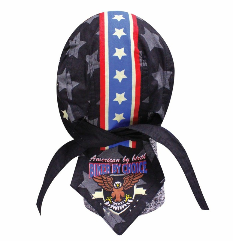 Knieval Skull Cap Motorcycle Bandana Doo Rag, American By Birth Biker By Choice