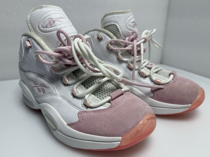 Reebok Men’s Question Mid Pink Suede Toe White Allen Iverson G55120 Size 10.5