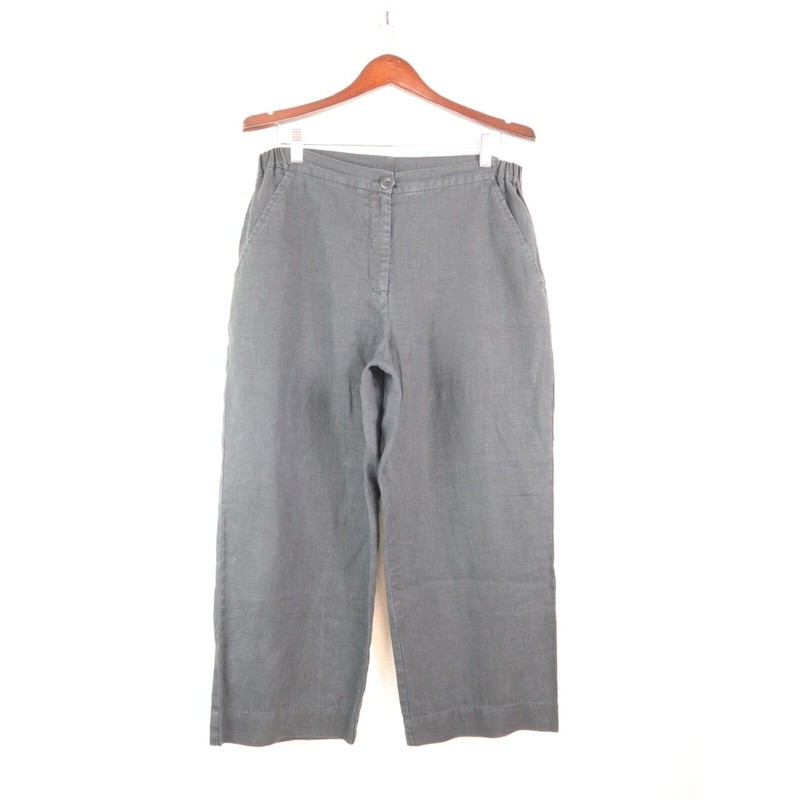 Flax Size S Woven Linen Ankle Pants Straight Leg Zip Fly Black