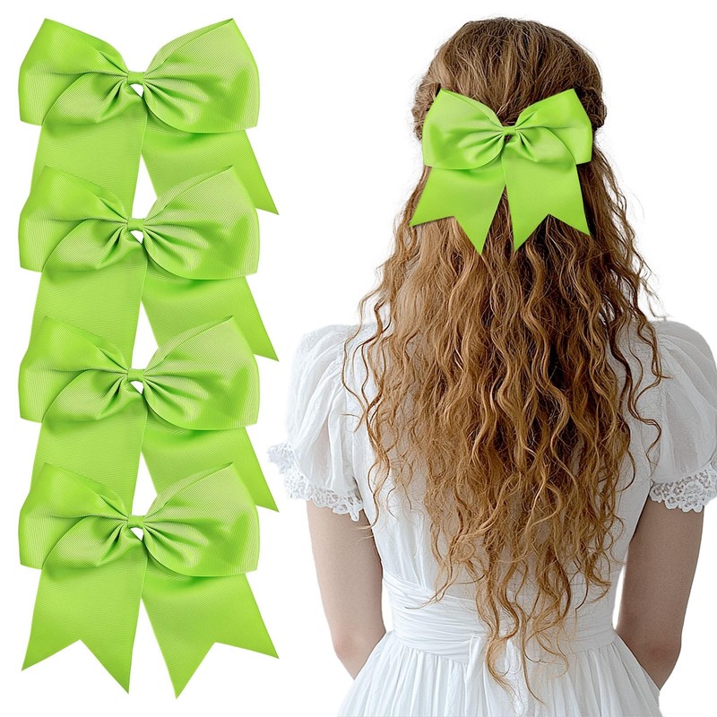 4 PCS Large Green Hair Bows Grosgrain Ribbon Cheer Classic Style Accessories