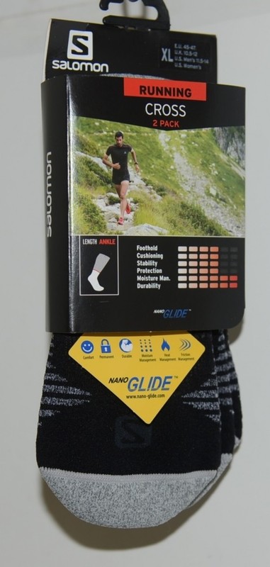 Salomon Running Cross 2 Pairs per Pack Extra Large Black Gray Ankle Length