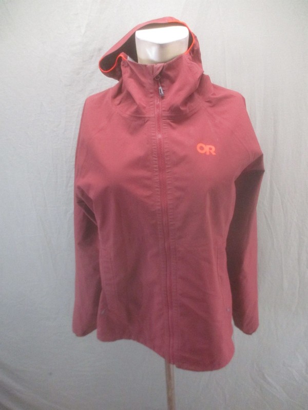 OR Size M Womens Red Hooded Windproof Full Zip Pockets Activewear Jacket 001