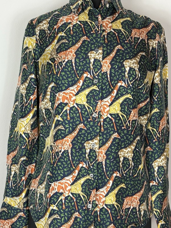 J. Crew Collection Giraffe Print Silk Twill Button Up Shirt Size 0 Long Sleeve gallery