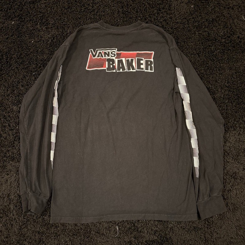VANS x Baker Skateboards Men’s Black Graphic Print Logo Tee Crew Neck M Cotton