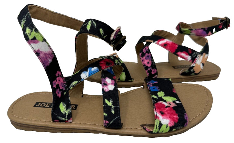 Joe Boxer Women’s Emmie Floral Ankle Wrap Sandals Black/Floral Size:7 87L