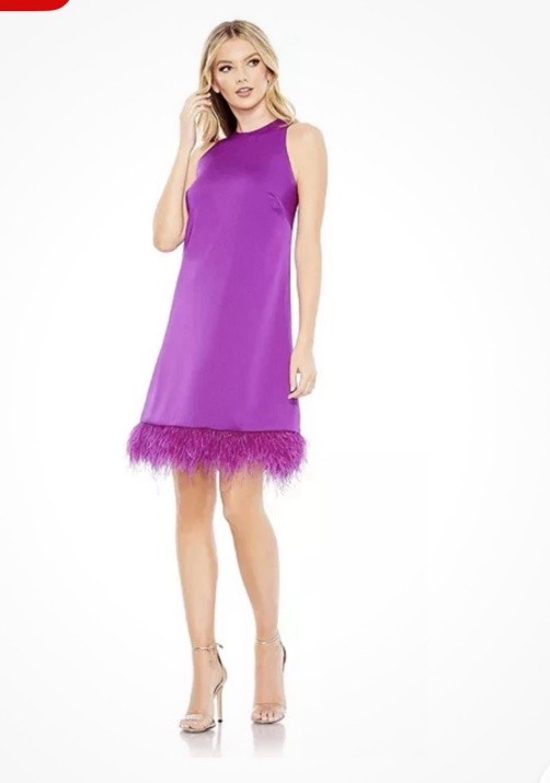 Mac Duggal NWT Fushia Dress w/ Feather Trim at Hemline – Size 2