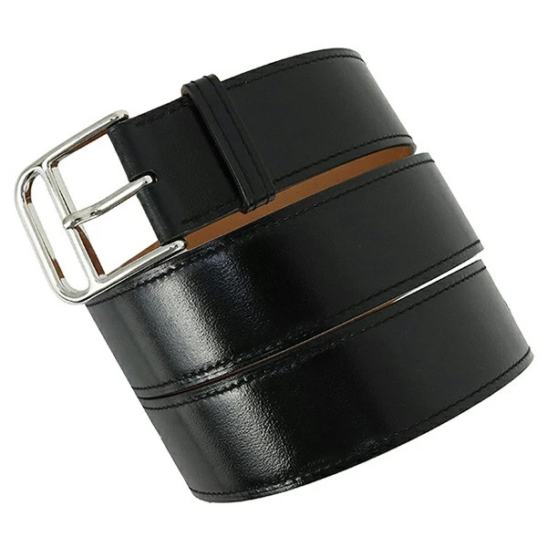 Auth HERMES Romain belt Reversible Black Gold Brown Silver Box Calf Leather Men