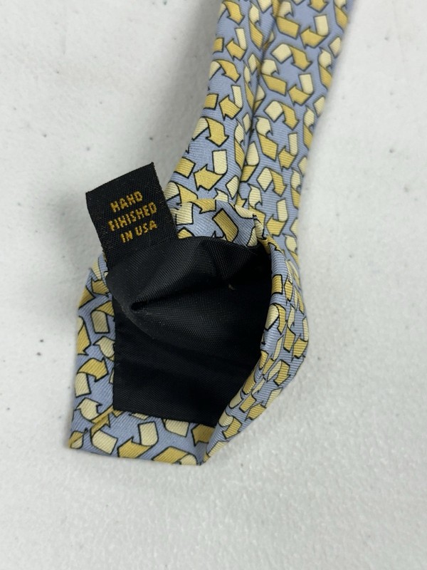 Josh Bach USA Men’s Light Blue Yellow Recycle Geometric Pattern Silk Neck Tie gallery