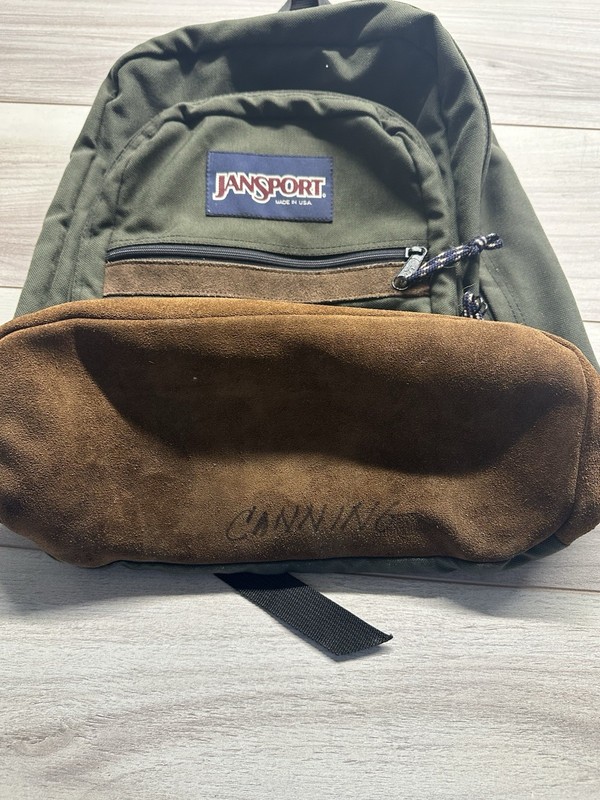 VTG 90s Jansport GREEN Backpack Suede Brown Leather Bottom Style gallery
