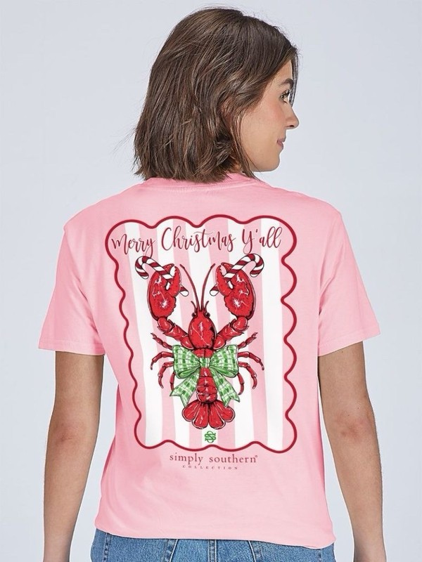 🦞 Simply Southern Merry Christmas Y’all Lobster T-Shirt – Pink – NWT Christmas