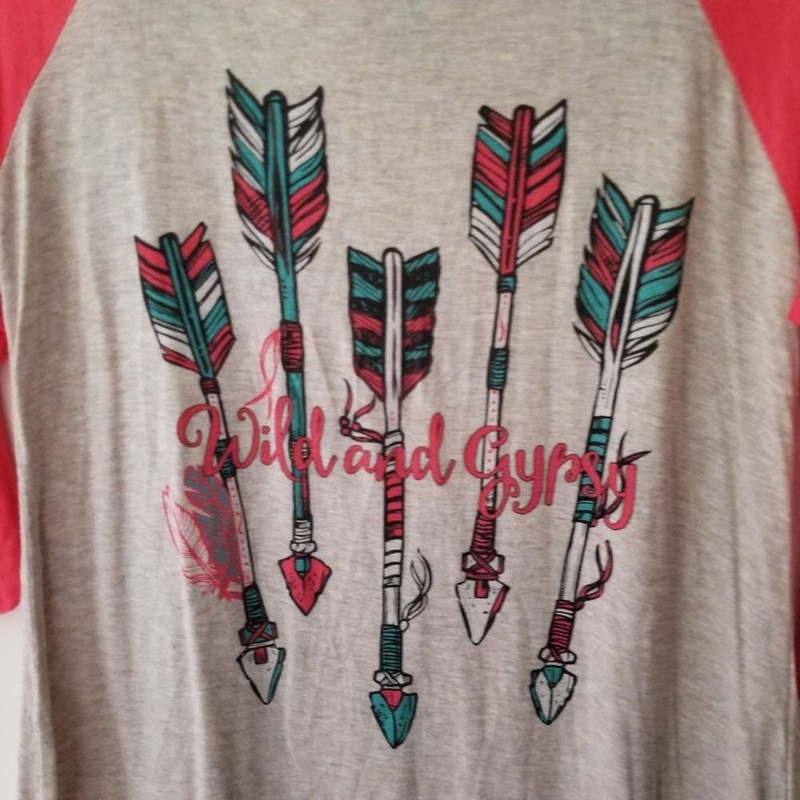 Wild & Gypsy Lovely Soul Gray Pink 3/4 Sleeve Baseball Tee Shirt Arrows Size M gallery