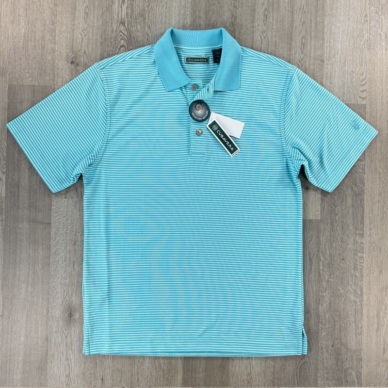 NWT Cubavera Men Small Blue Curacao Striped Moisture Wicking Performance Polo