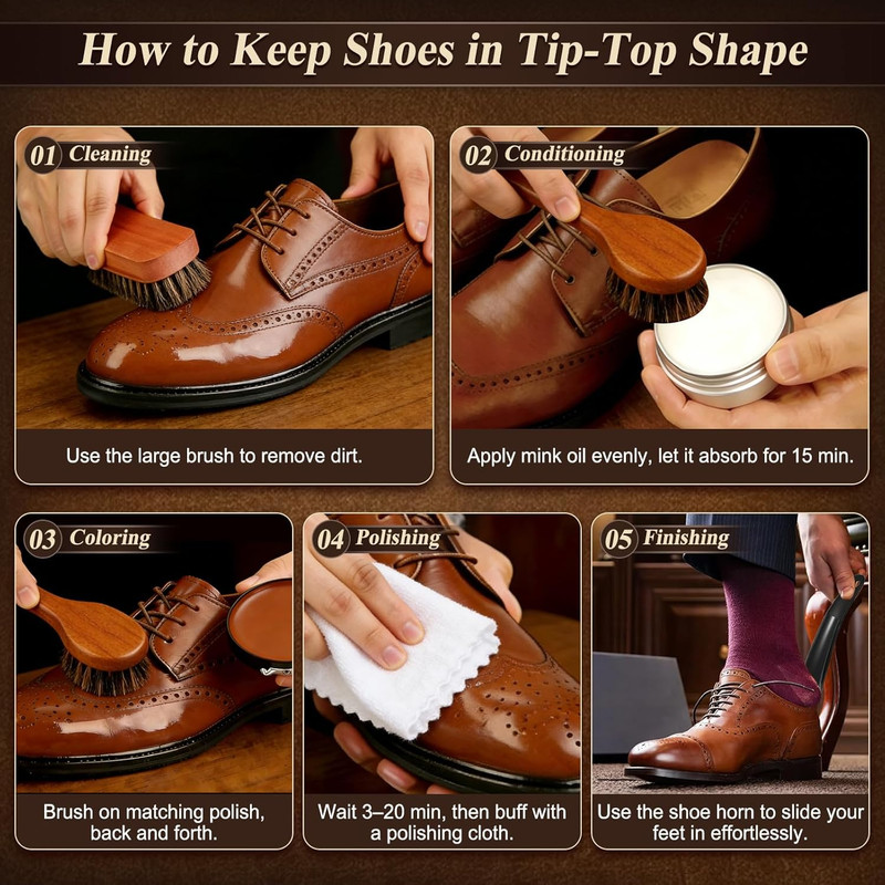 Shoe Care Kit 16 Pc Shoe Shine Kit Leather Polish Mink Oil Brush Cleaning Set gallery