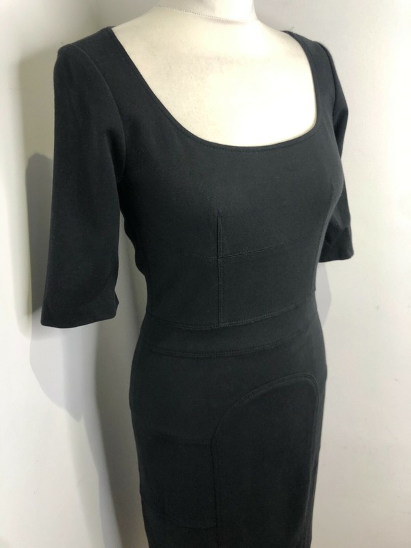 Amanda Wakeley black wool jersey scoop neck midi dress UK 10 VGC silk lined gallery