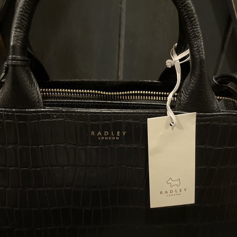 NWT - Radley London Croc Embossed Black Leather Satchel Women's Handbags gallery