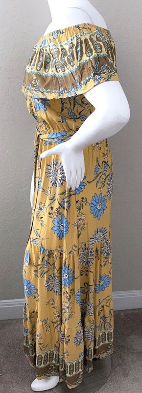 Angela Plus Boho Floral On or Off Shoulder Maxi Dress Yellow 1XL 2XL 3XL - New! gallery