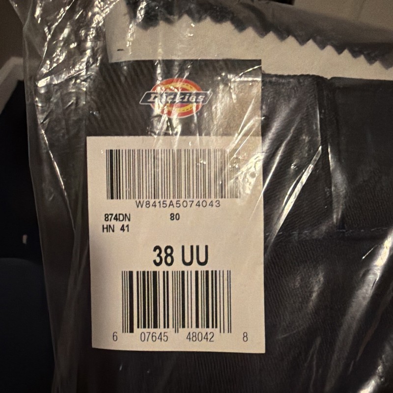 Dickies Dark Black Original Fit Workwear Pants Size 38 874DN Unhemmed