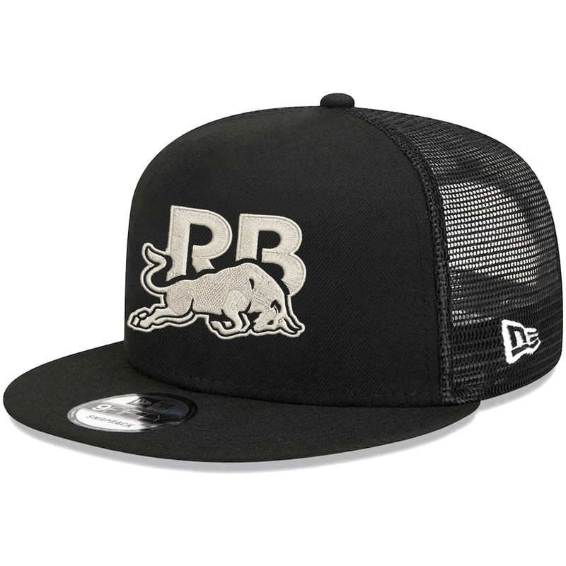 Red Bull RB Logo 59FIFTY Snapback Hat White Embroidery Black Mesh Baseball Cap