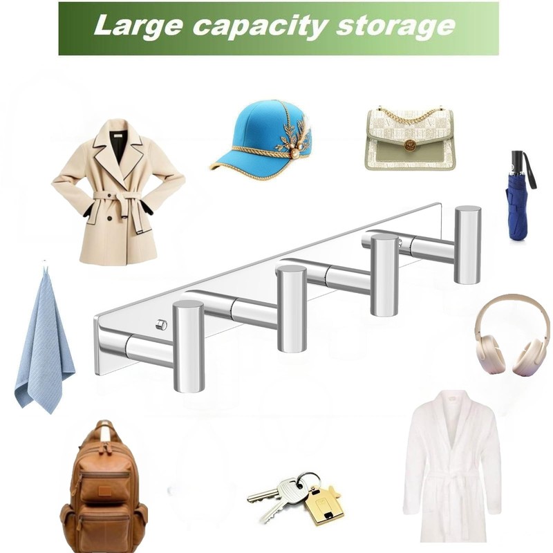 VINHOLD Wall Mounted Coat Rack with 4 Hooks - Heavy Duty Stainless Steel Hanger gallery