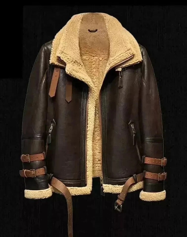 Men’s Brown B3 RAF Flight Bomber Aviator Real Sheepskin Shearling Leather Jacket