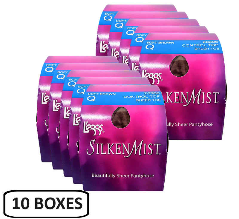 Leggs SilkenMist Pantyhouse, Control Top Sheer Toe, Size Q, Soft Brown 10 Bboxes