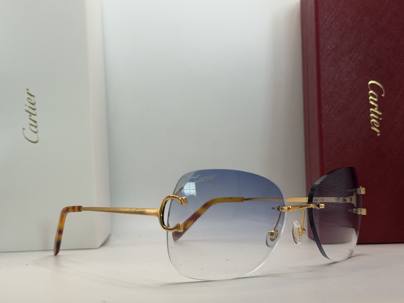 Cartier Rimless Oval Gradient Blue Unisex Gold C Wire Sunglasses CT00920