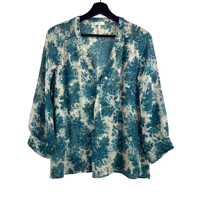 Joie Silk Blouse sz S Teal Green Floral v neck blouse earthy whimsical
