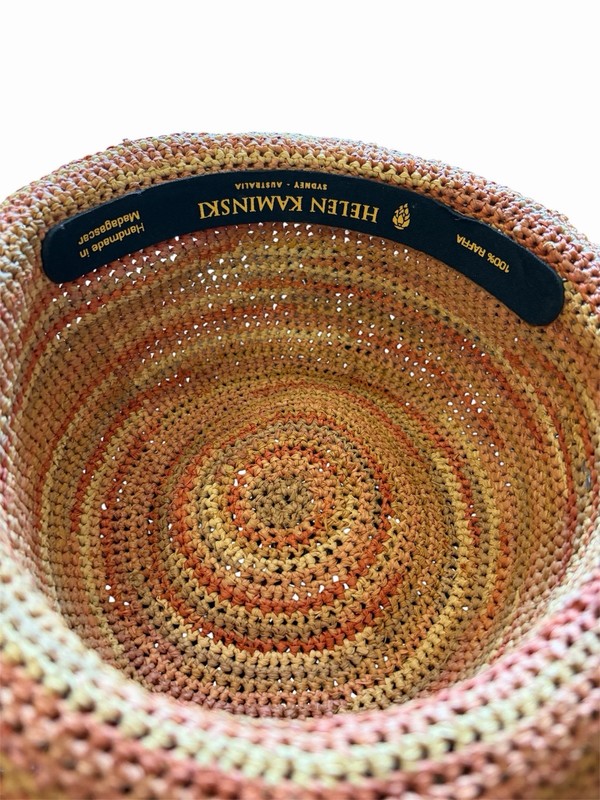 Helen Kaminski Raffia Sun Hat Wide Brim Striped Brown/Tan One Size Women gallery
