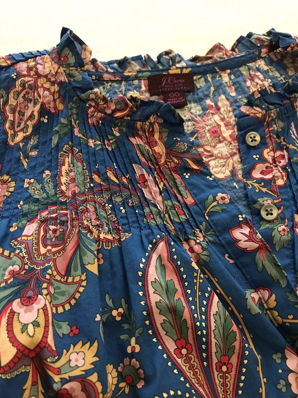 J.Crew Liberty Fabric Blue Floral Popover Shirt Sz 00 Relaxed Fit Preppy gallery