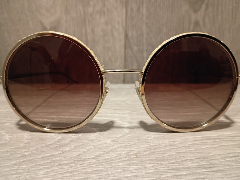 Women's Round Sunglasses Gold Metal Frame Brown Gradient Tinted Plastic Lenses gallery