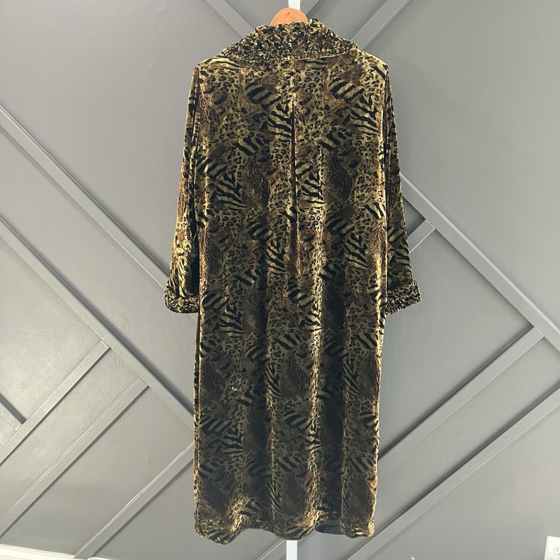 Vintage Rose Animal Print Velvet Burnout Duster Robe Jacket Silk Blend Size M gallery