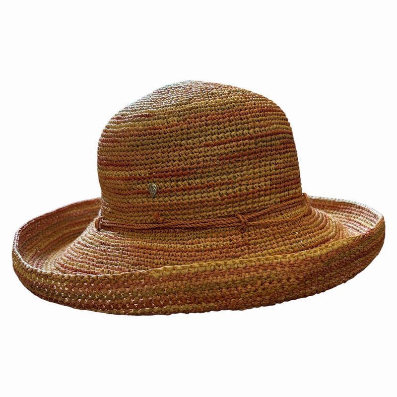 Helen Kaminski Raffia Sun Hat Wide Brim Striped Brown/Tan One Size Women
