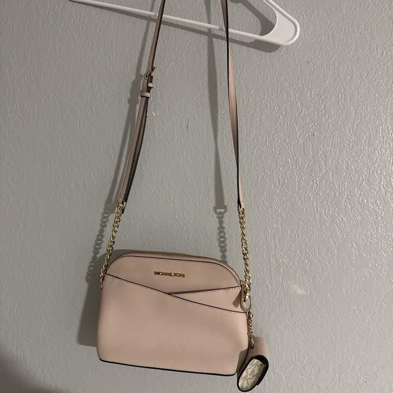 Michael Kors Pink Crossbody Bag Chain Strap Zip Logo Bag Charm Gold Hardware