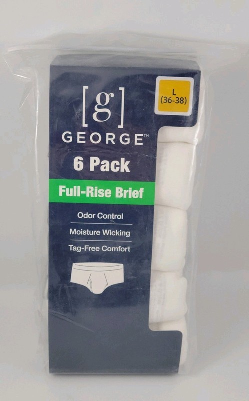 George Men’s Full Rise Briefs 6 Pack Size Large White (36-38) NIP