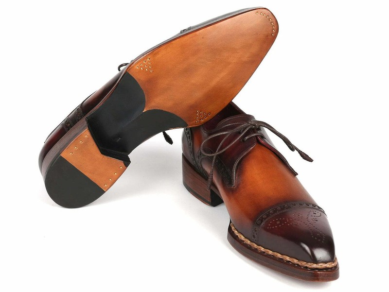 Men Handmade Brown Leather Oxford Shoes Cap Toe Lace-Up Formal Dress Shoes gallery
