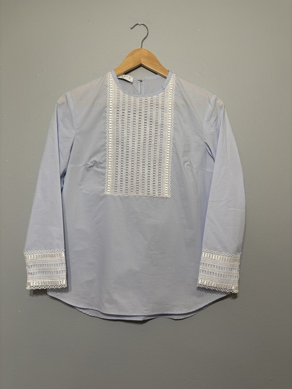 Sandro Paris Lace Accent Blouse Top size 1 (S - US4) Long Sleeve Off-White/Ivory gallery