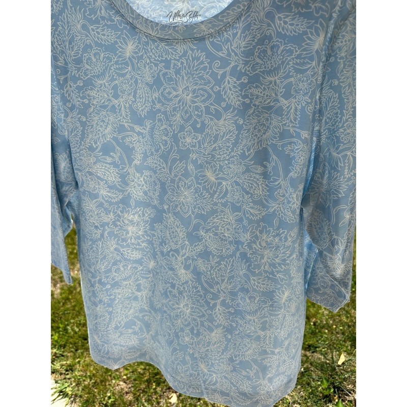 National UltraSofts Women 3/4 Sleeve Floral Knit Top Light Blue White Size PXL gallery