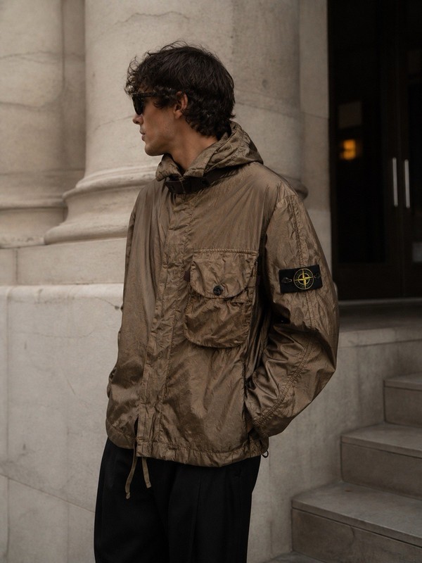 Stone Island Nylon Metal Hooded Jacket L Brown Bronze Italy Compass Patch NWT￼
