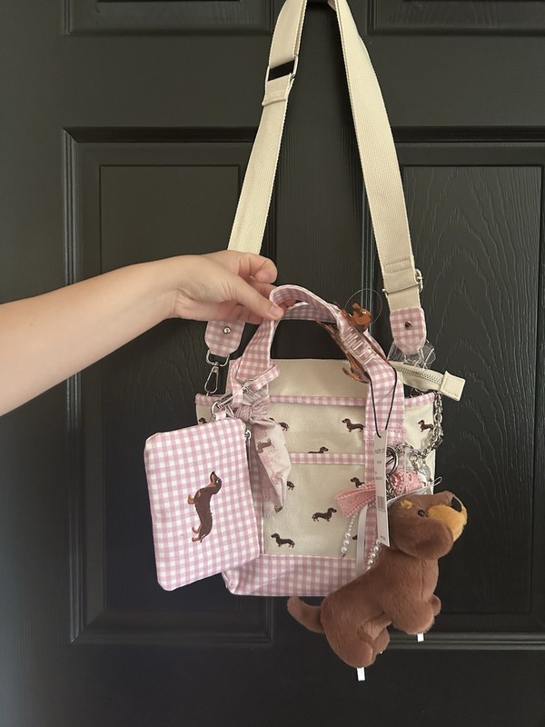 🔥VIRAL🔥 Madden Girl Pink Gingham Dachshund Small Crossbody