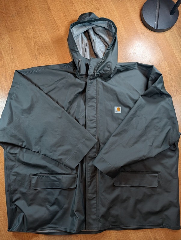 Carhartt 101076-300 Rain Jacket Mens 3XL Regular Black Waterproof Hooded PVC EUC