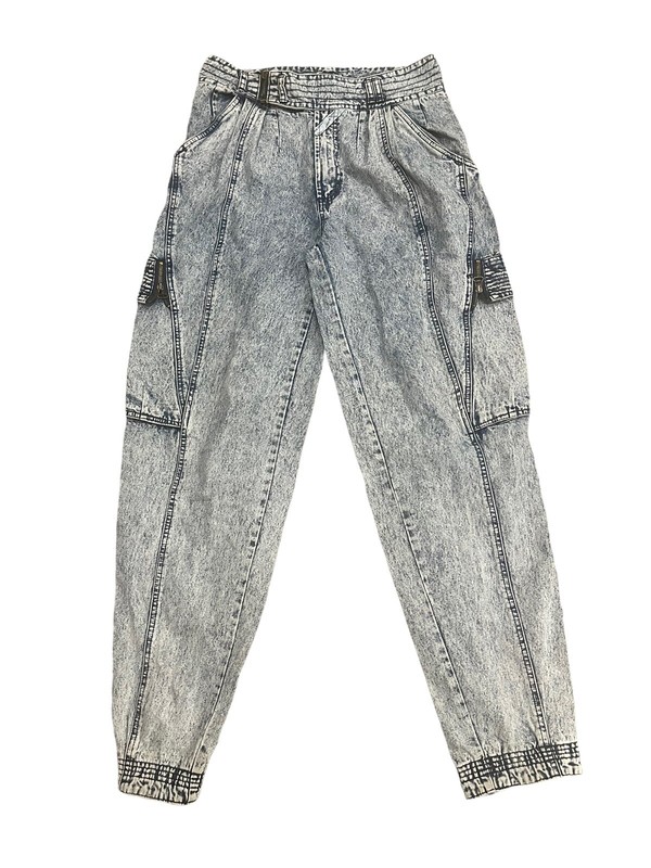 Vtg Jordache Cargo Baggy Y2K High Rise Acid Wash Tapered Rare Unisex 34 Jeans