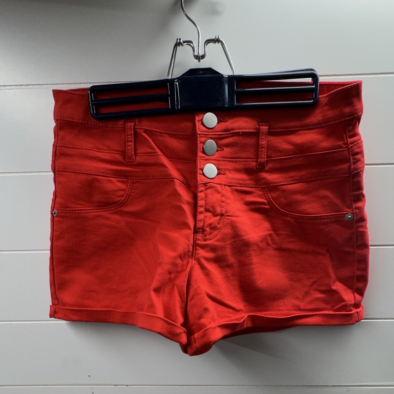NOBO Women’s Red Mid Rise Button Fly Cotton Denim Shorts Size 7 5-Pocket