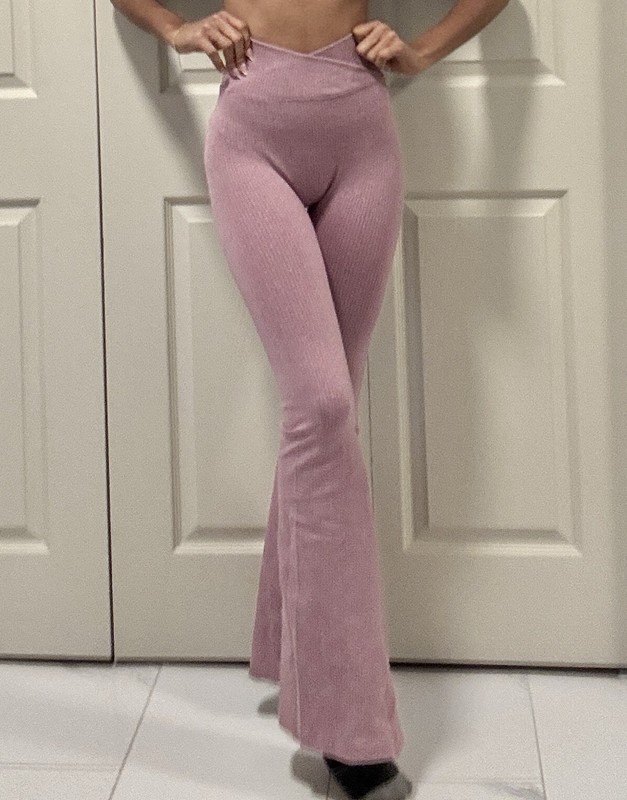 +8000 Women’s Pink Solid High Rise Flare Leggings 2XS Knit Stretch