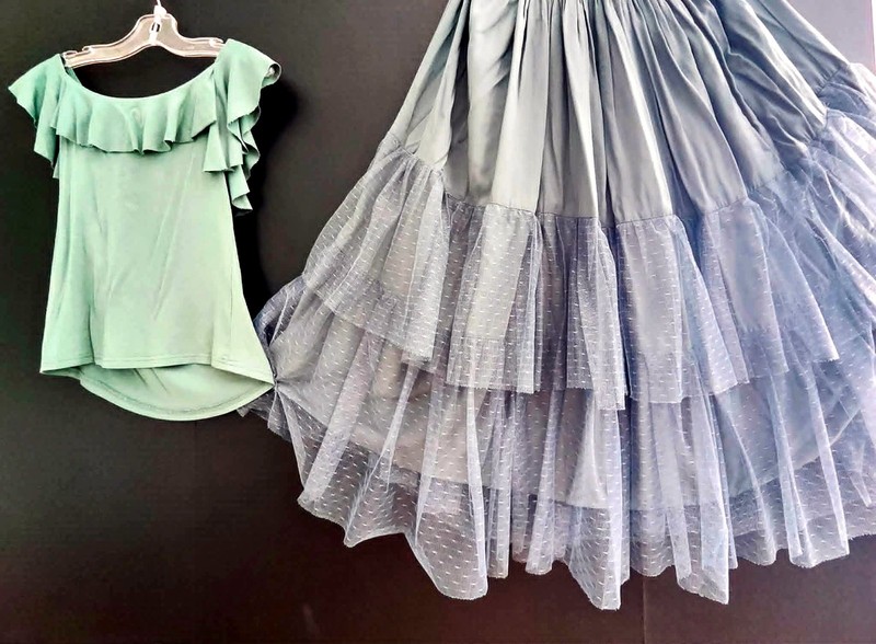 Joyfolie, girls size 6, dusty teal skirt, tiered maxi skirt, boutique clothing,