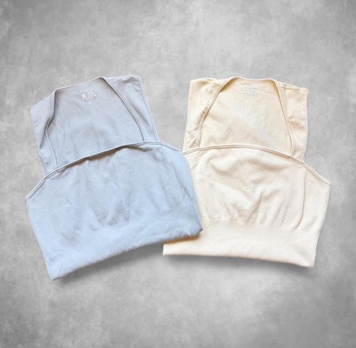 OQQ 2-Pack Shapewear Bodysuit Moderate Compression Snap Closure Blue/Beige XXL