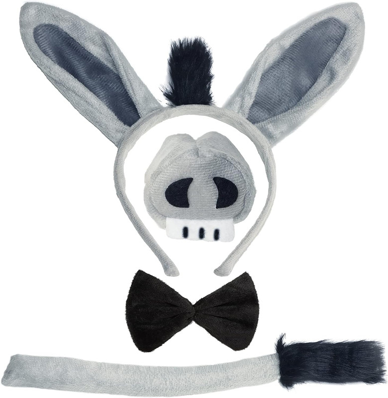 Donkey Costume Accessory Set - Ears Headband, Tail, Nose & Bow Tie (4 Pieces) gallery